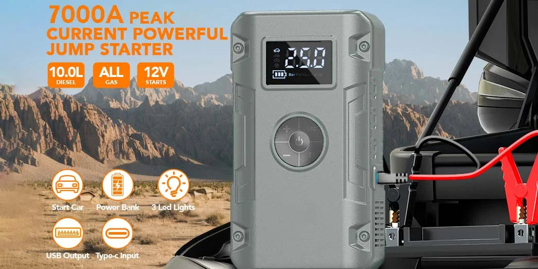 5-IN-1 Jump Starter 7000A,12V Car Battery Jump Starter with Air Compressor (Up to All Gas or 10.0L Diesel Engine)
