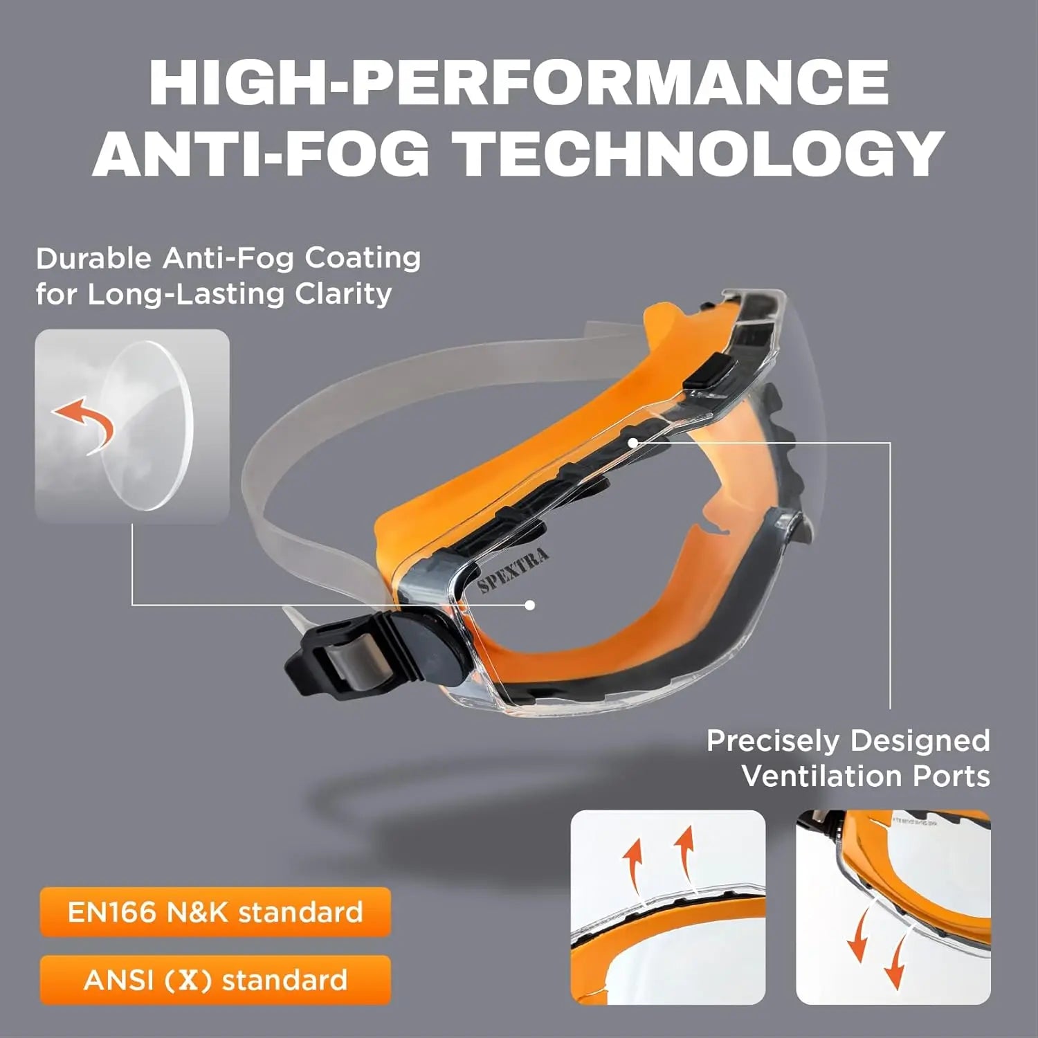 Anti-Fog Safety Goggles Over Glasses, ANSI Z87.1 Impact & UV Protection, Adjustable Headband for Men Women