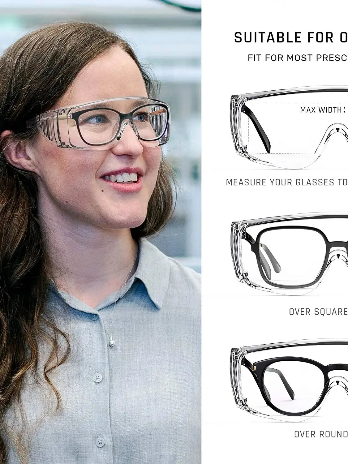 Clear Safety Glasses, Splash Proof Goggles with Anti Fog, Lab Protective Goggles, Lightweight Protective Eyewear Over Glasses Im