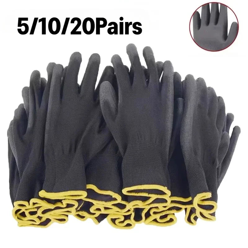 Black PU Coated Work Gloves Breathable Non Slip for Factory Machinery Gardening Woodworking Outdoor Work Repair Supplies 2041