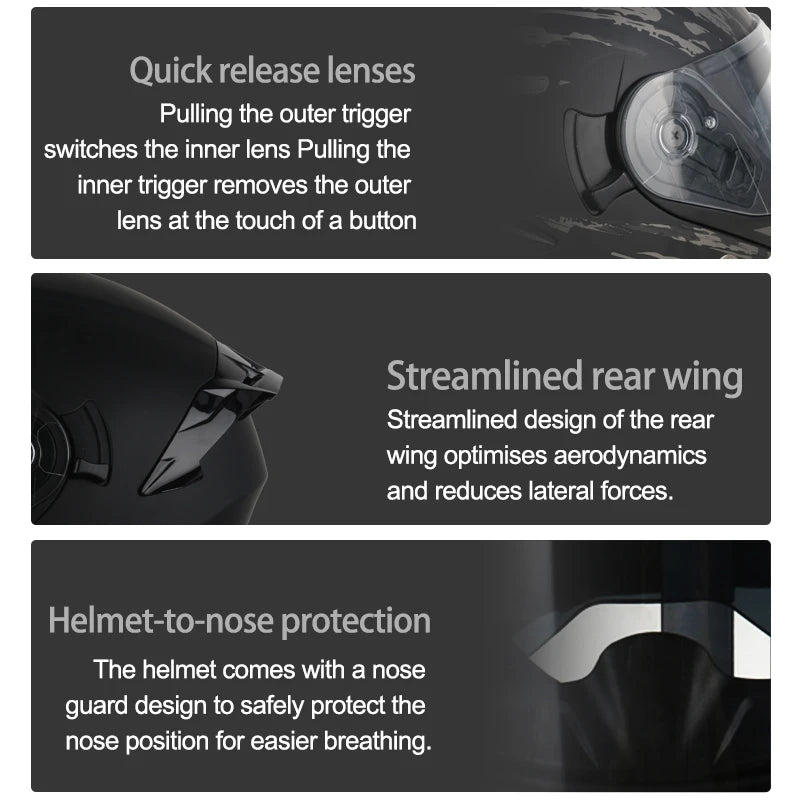 DOT Uchoose Approved Helmets Crash Motorbike Protective Gear Men Women Flip Up Helmet Motorcycle Visor Double Sun
