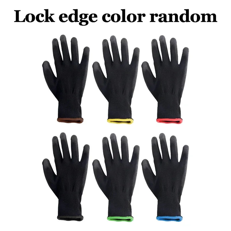 Black PU Coated Work Gloves Breathable Non Slip for Factory Machinery Gardening Woodworking Outdoor Work Repair Supplies 2041