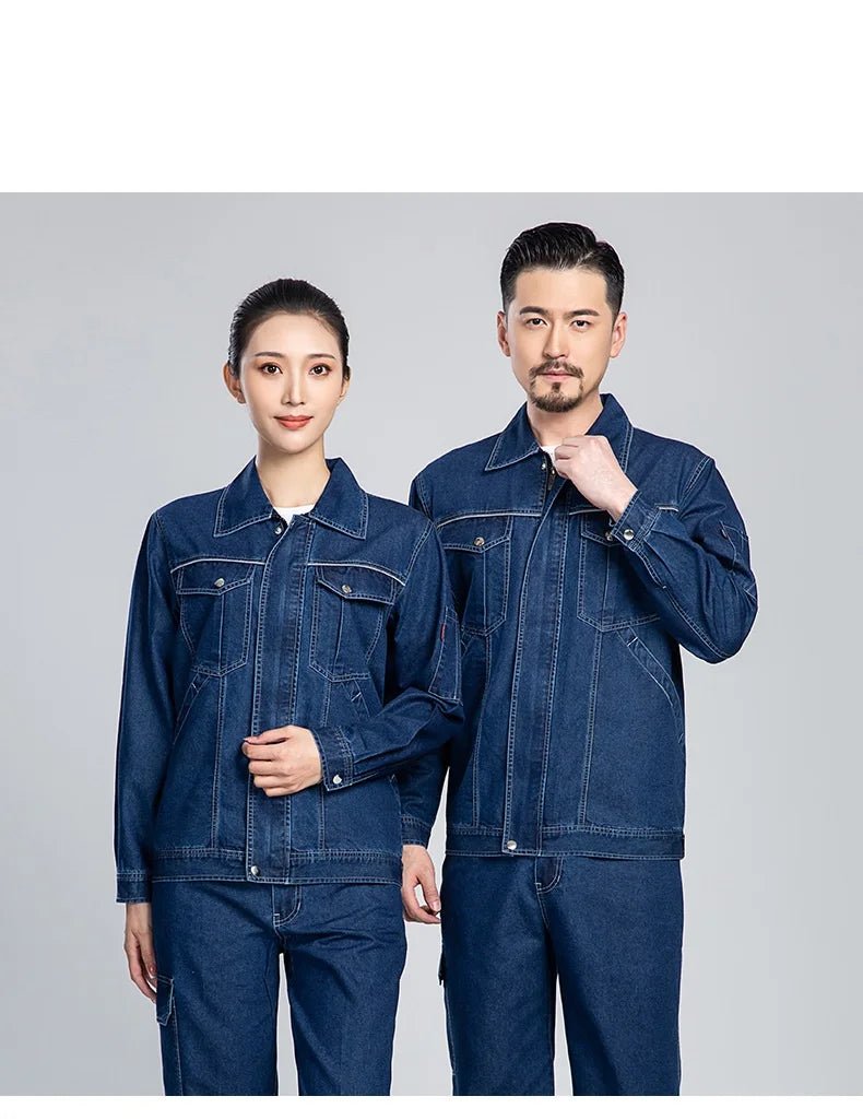 Summer Denim work clothes for men women Reflective stripe safety working Uniform Mechanic repairman worker Coverall welding Suit