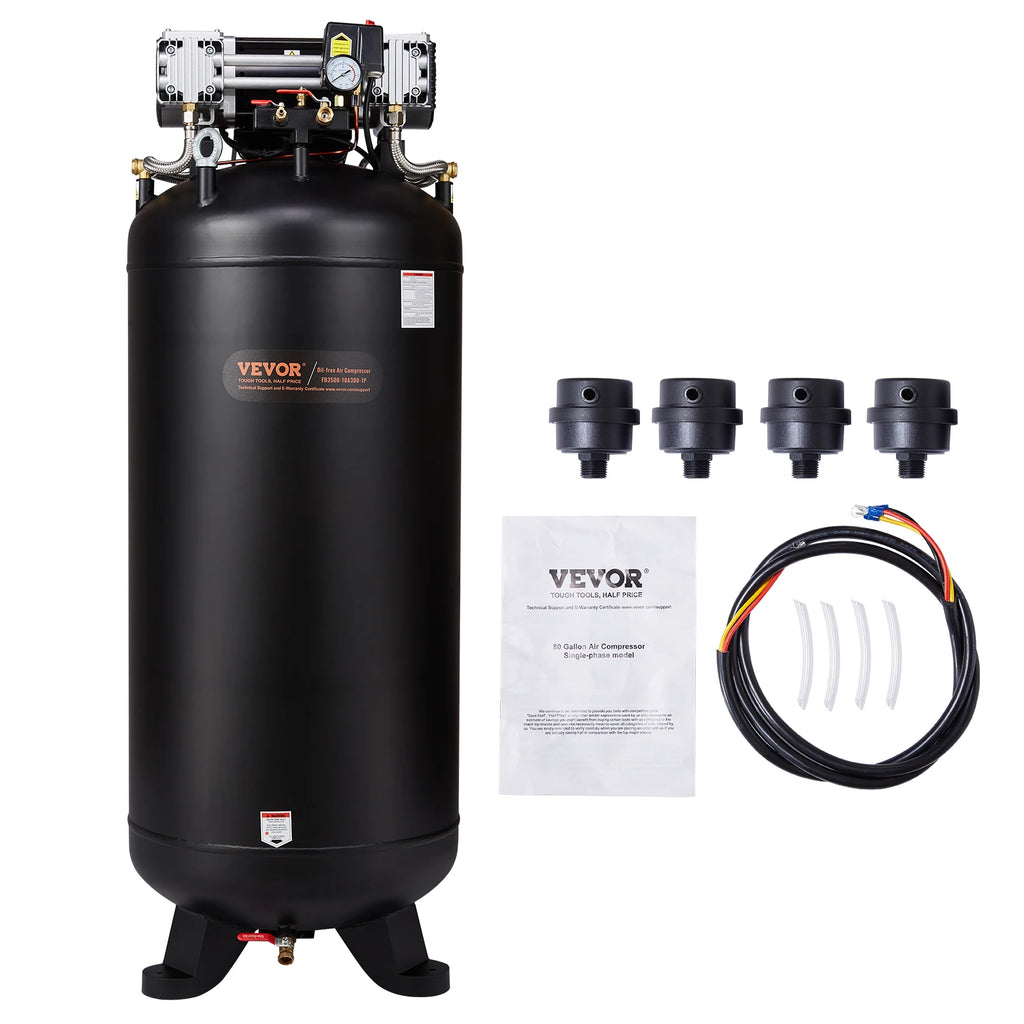 VEVOR 80 Gallon Air Compressor 6.5HP 145PSI Oil Free Air Compressor Ultra Quiet Compressor for Industrial Sites Auto Repair
