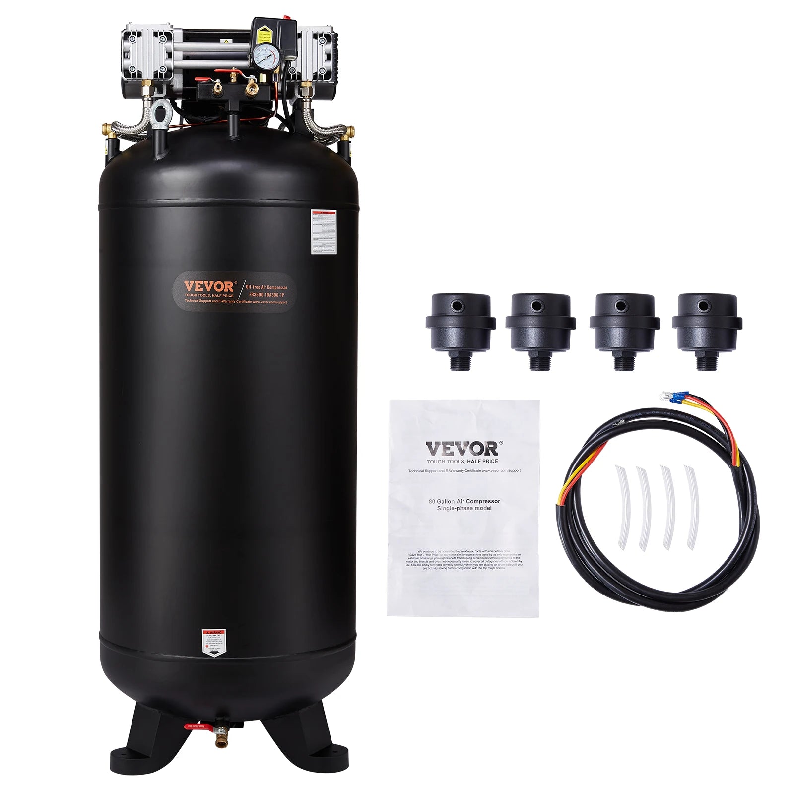 VEVOR 80 Gallon Air Compressor 6.5HP 145PSI Oil Free Air Compressor Ultra Quiet Compressor for Industrial Sites Auto Repair