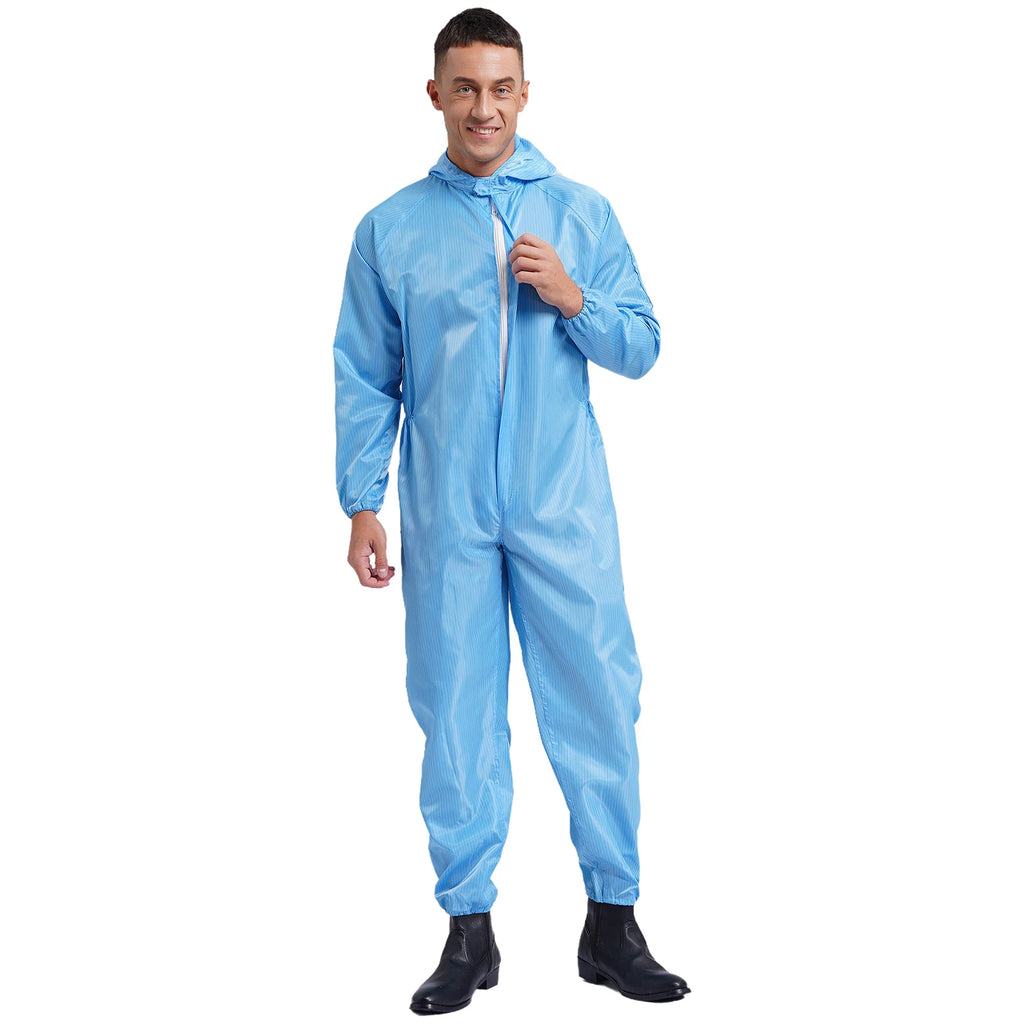 Adult Anti-Static Hooded Coverall Workshop Uniform Long Sleeve Zipper Dust-proof Overalls Jumpsuit for Lab Worker Spray Paint