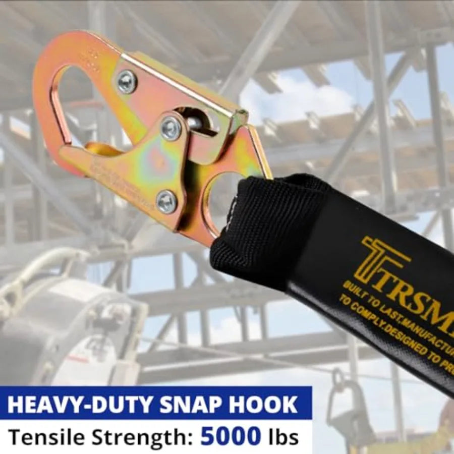 Safety Harness Fall Protection - Men Construction Full Body Harness Kit for Work with Shock Absorbing Lanyard Tongue Buckle ANS
