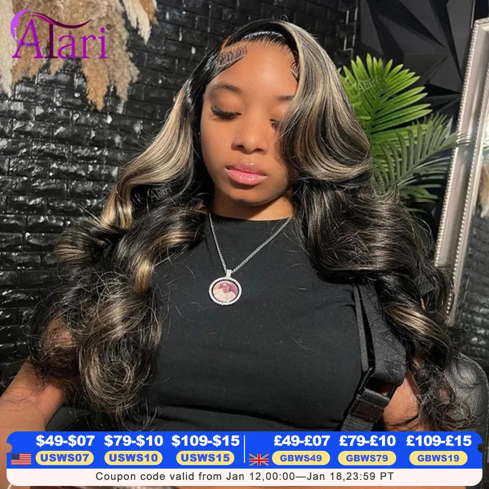 13x6 Lace Frontal Body Wave Human Hair Wigs Blonde 27 with Black Pre Plucked 13x4 Highlight Transparent Lace Front Wig for Women