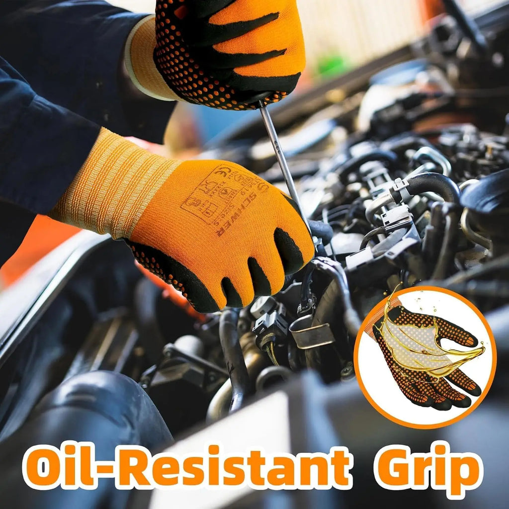 3/6/12 Pairs MicroFoam Nitrile Coated Safety Gloves,Level 4 Abrasion Resistant with MicroDot Grip, for Work and Gardening