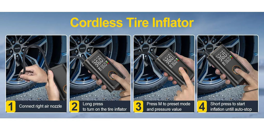 Tire Inflator Portable Air Compressor - Fast Inflation Cordless Air Pump for Car Tires, 150PSI Electric Bike Tire Pump