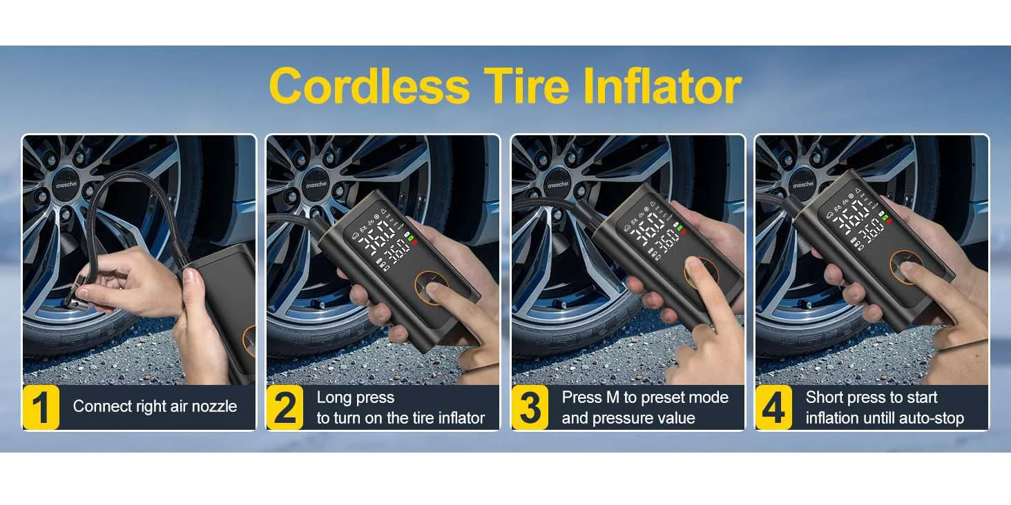 Tire Inflator Portable Air Compressor - Fast Inflation Cordless Air Pump for Car Tires, 150PSI Electric Bike Tire Pump
