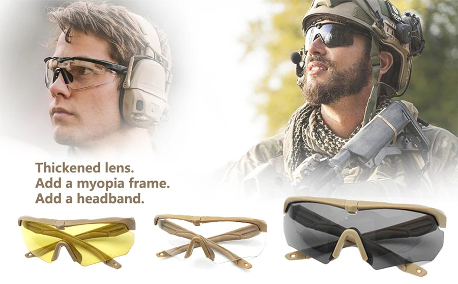 Tactical Eyewear Eye Protection Goggles Unisex Shooting Glasses with 3 Interchangeable Lens Airsoft Goggle for Outdoor Sports