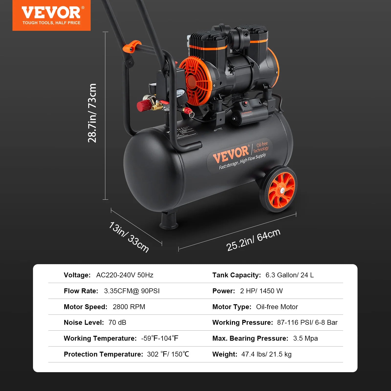 Venor Silent Air Compressor - Quiet, Oil-Free & Portable