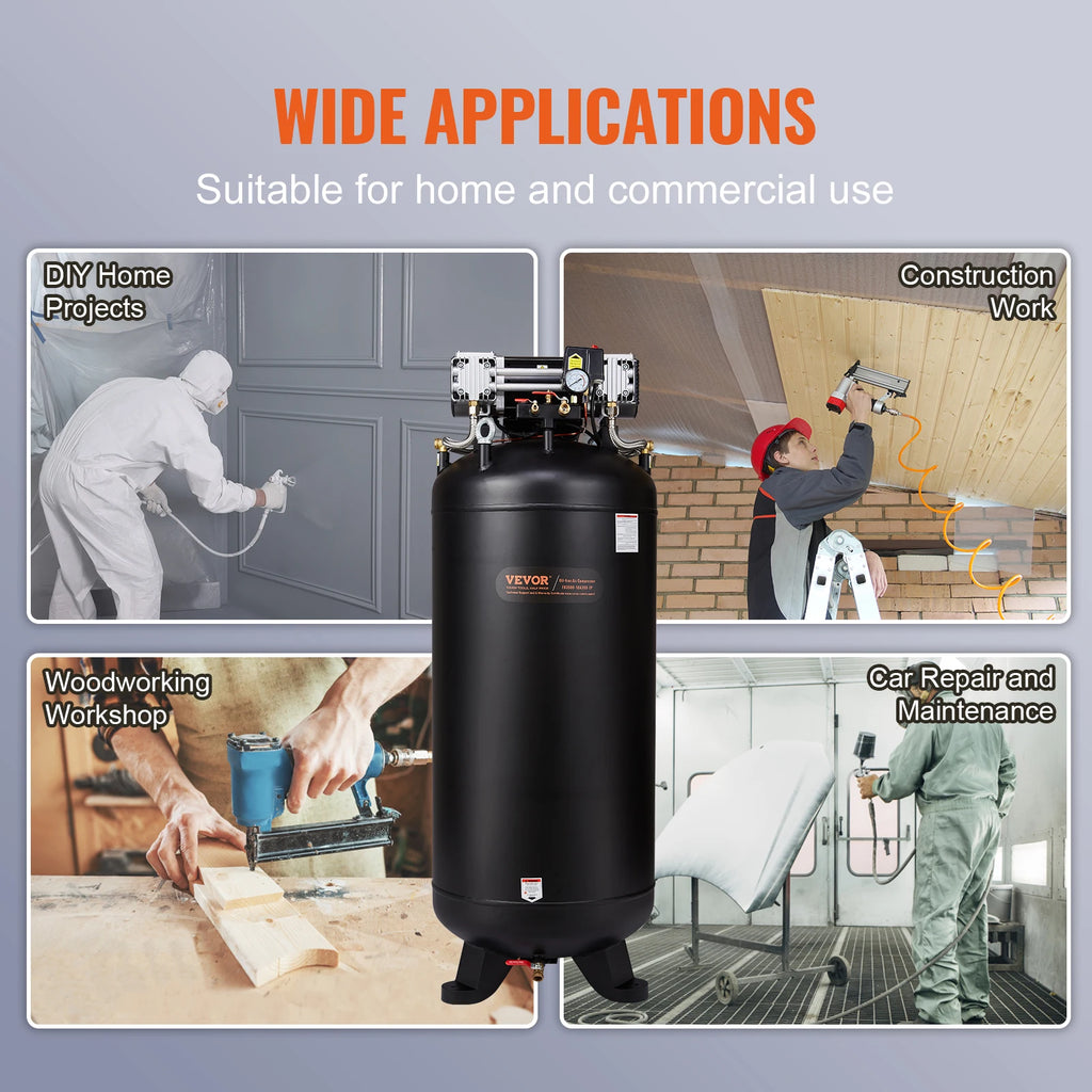 VEVOR 80 Gallon Air Compressor 6.5HP 145PSI Oil Free Air Compressor Ultra Quiet Compressor for Industrial Sites Auto Repair
