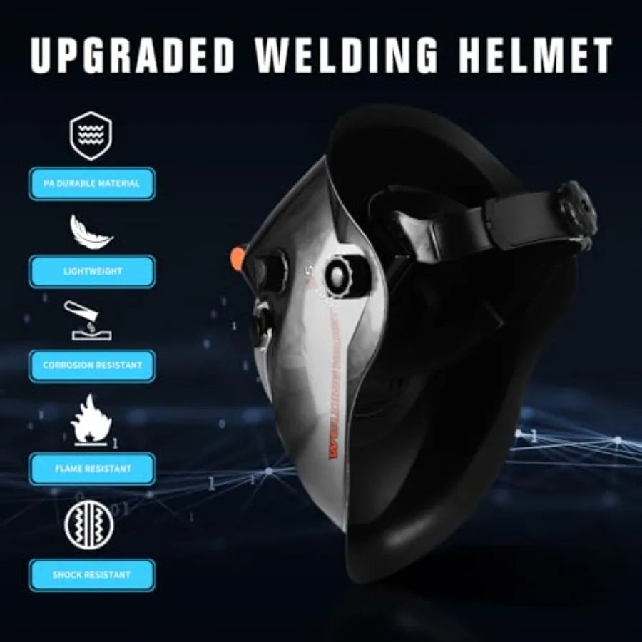 Auto Darkening Welding Helmet with Light Solar Powe True Color Welding Hood 2 Arc Sensor Wide Shade 9-13 Welding Mask with Extr