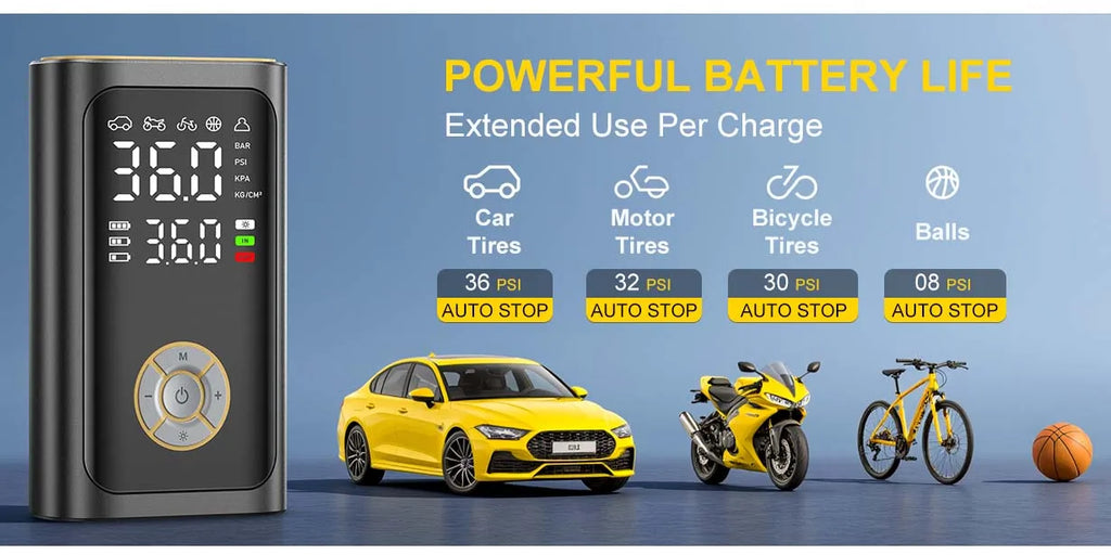 Portable Cordless Digital Air Compressor Pump - LED Display, Auto-Shutoff, For Cars, Bikes & Sports Balls.