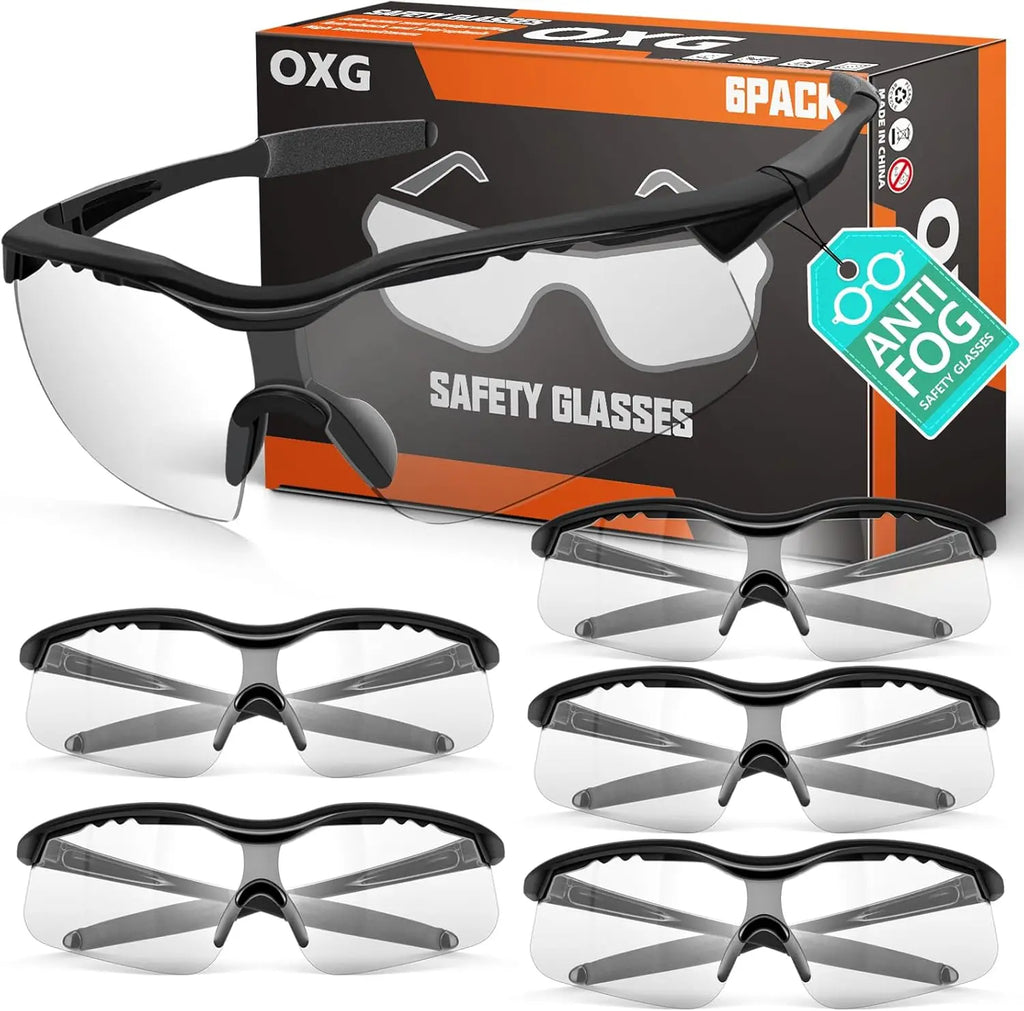 6-Pack Anti-Fog Safety Glasses, ANSI Z87+ Impact & Scratch Resistant for Work, Lab, Construction
