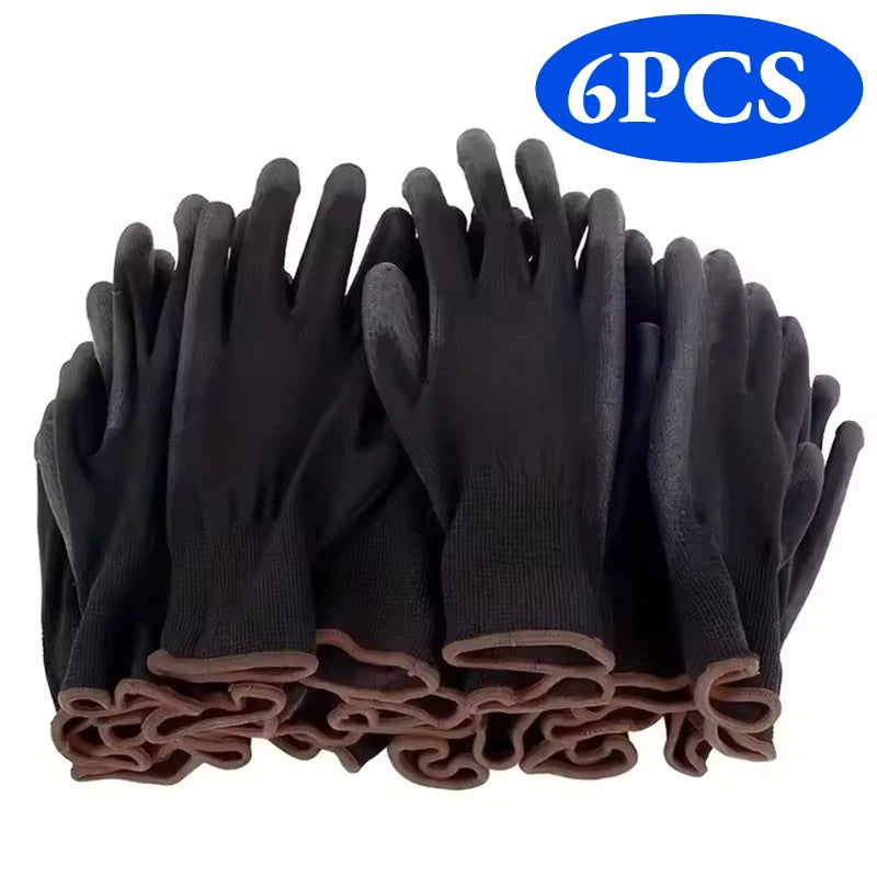 6/12/18PCS PU Coating Gloves Anti-Slip Multi-scenario Nylon PU Work Gloves Safety Durable Gardening Machinery Automotive Repair