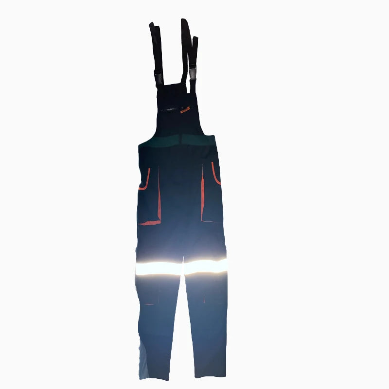 Reflective Bib Overalls Mens Women Work Clothing Protective Coveralls Strap Jumpsuit Multi Pockets Uniform Sleeveless Cargo Pant