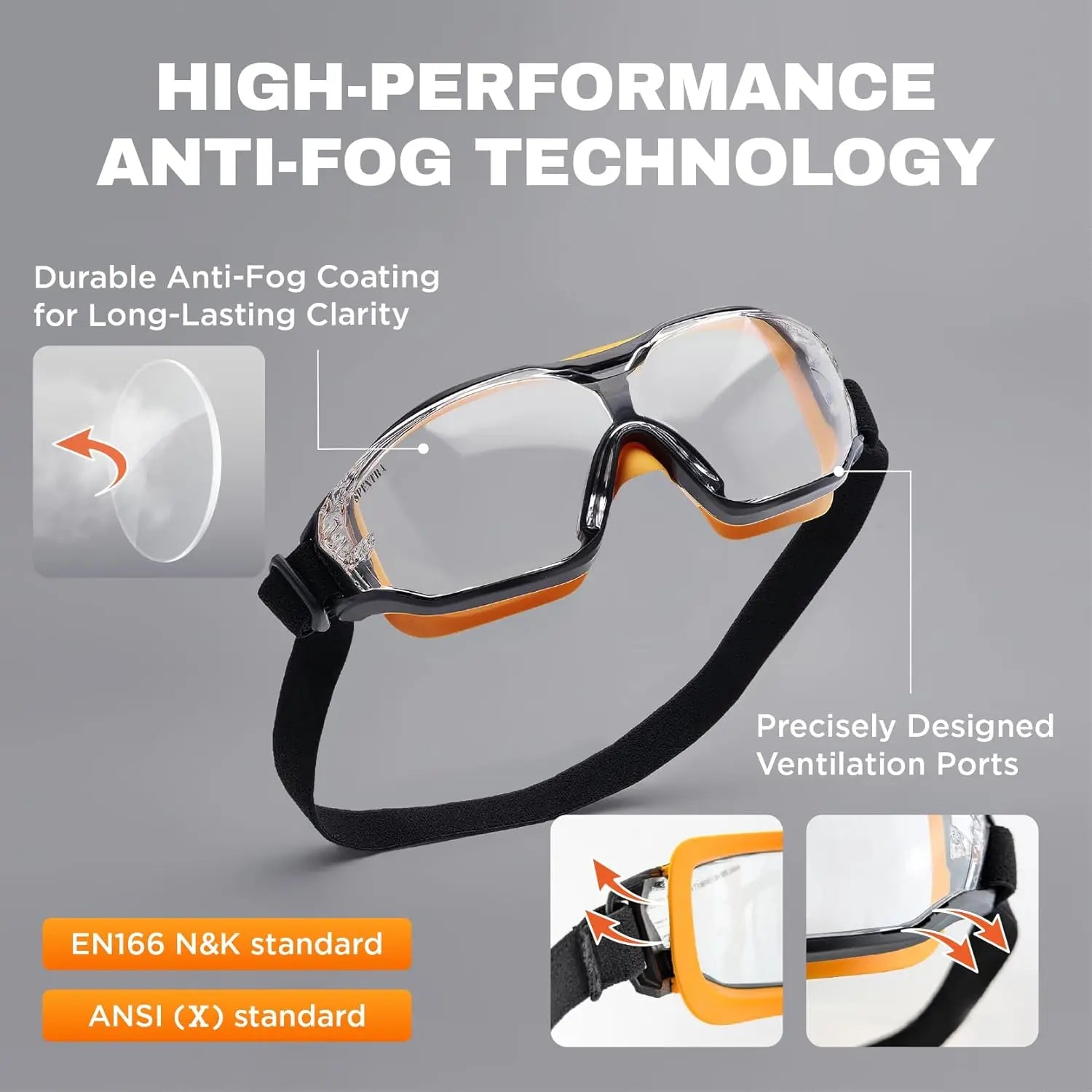 Anti-Fog Safety Goggles with Clear Lens, ANSI Z87.1 Impact and UV Protection for Lab Use