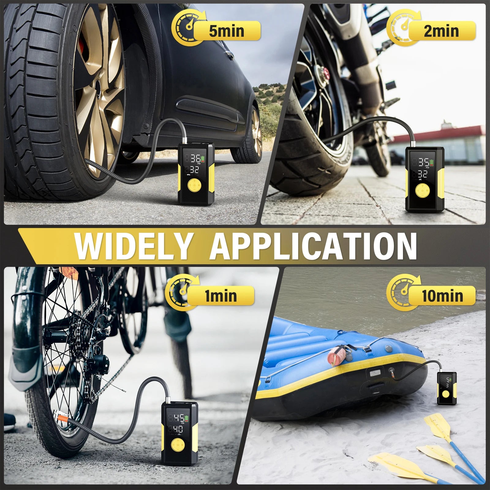JFEGWO 3-in-1 Portable Air Pump 150PSI, Tire Inflator with Digital Display, Power Bank & LED Light for Car Motorcycle Bike Ball