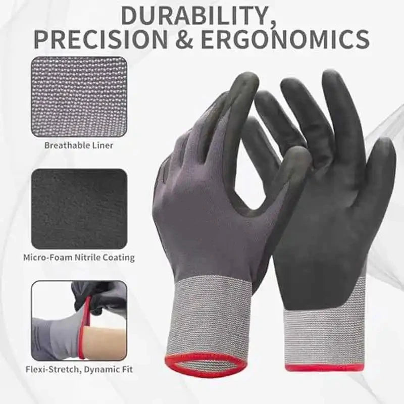 Work Gloves Microfoam Nitrile Coated Touchscreen Nylon Safety Gloves with Grip for Men Gardening Yard Lawn Mechanic Construction