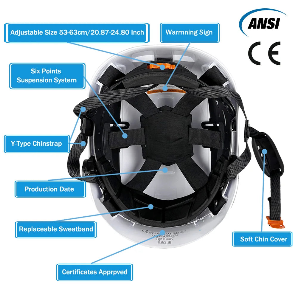 CE Safety Helmet Lightweight ABS Hard Hat w/ Adjustable Ventilation System Safety Cap Construction Working Head Protection ANSI