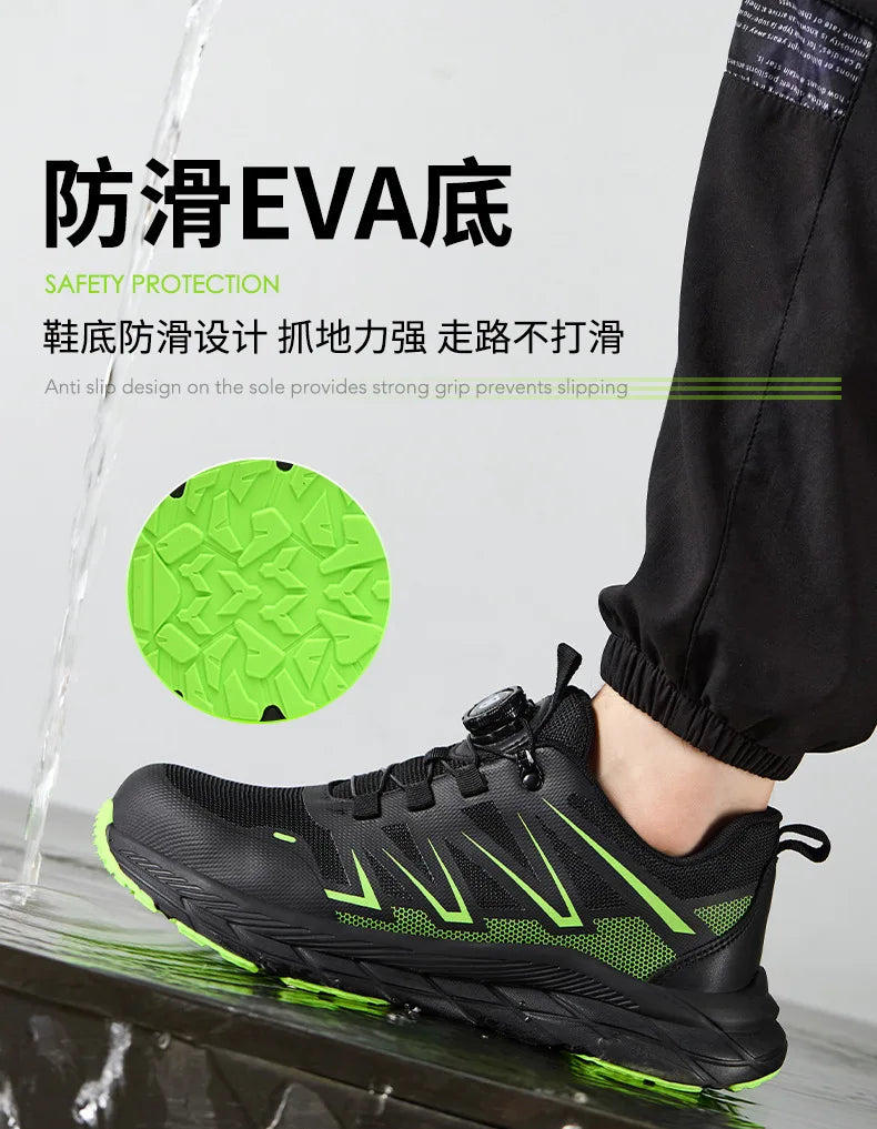New Women Safety Shoes Rotated Button Men Woman Steel Toe Sneakers Puncture Proof Anti-smash Work Safety Boots Female Industrial