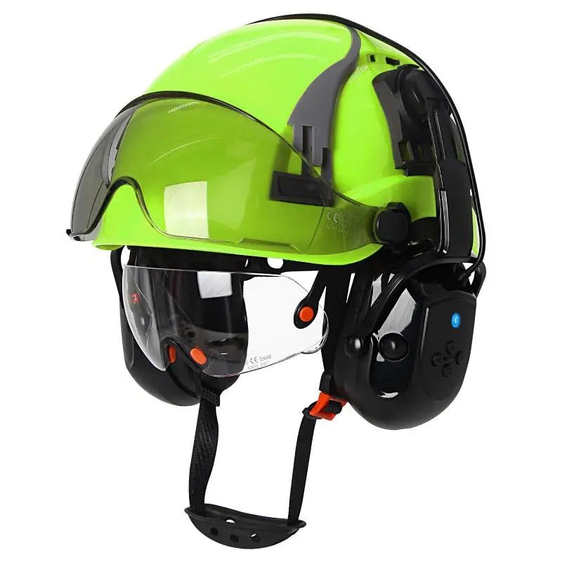 CE Safety Helmets W/ Built-in Goggles Visor Bluetooth Earmuffs ABS ANSI Engineer Industrial Hard Hat W/ Adjustable Vent Slots