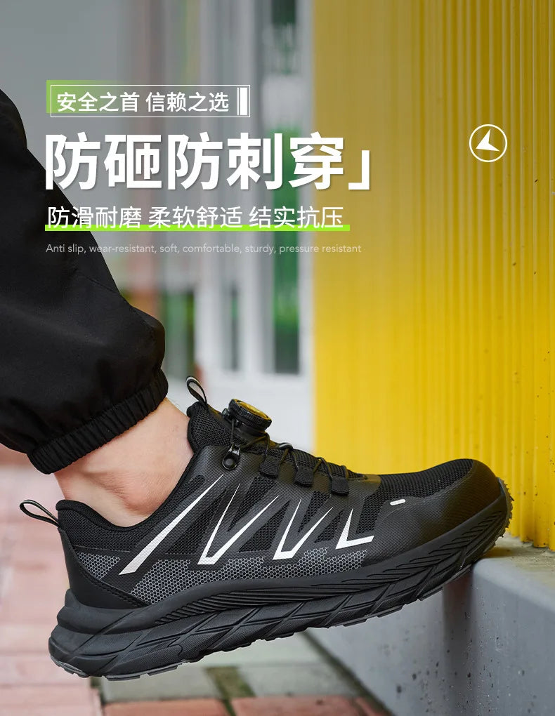 New Women Safety Shoes Rotated Button Men Woman Steel Toe Sneakers Puncture Proof Anti-smash Work Safety Boots Female Industrial