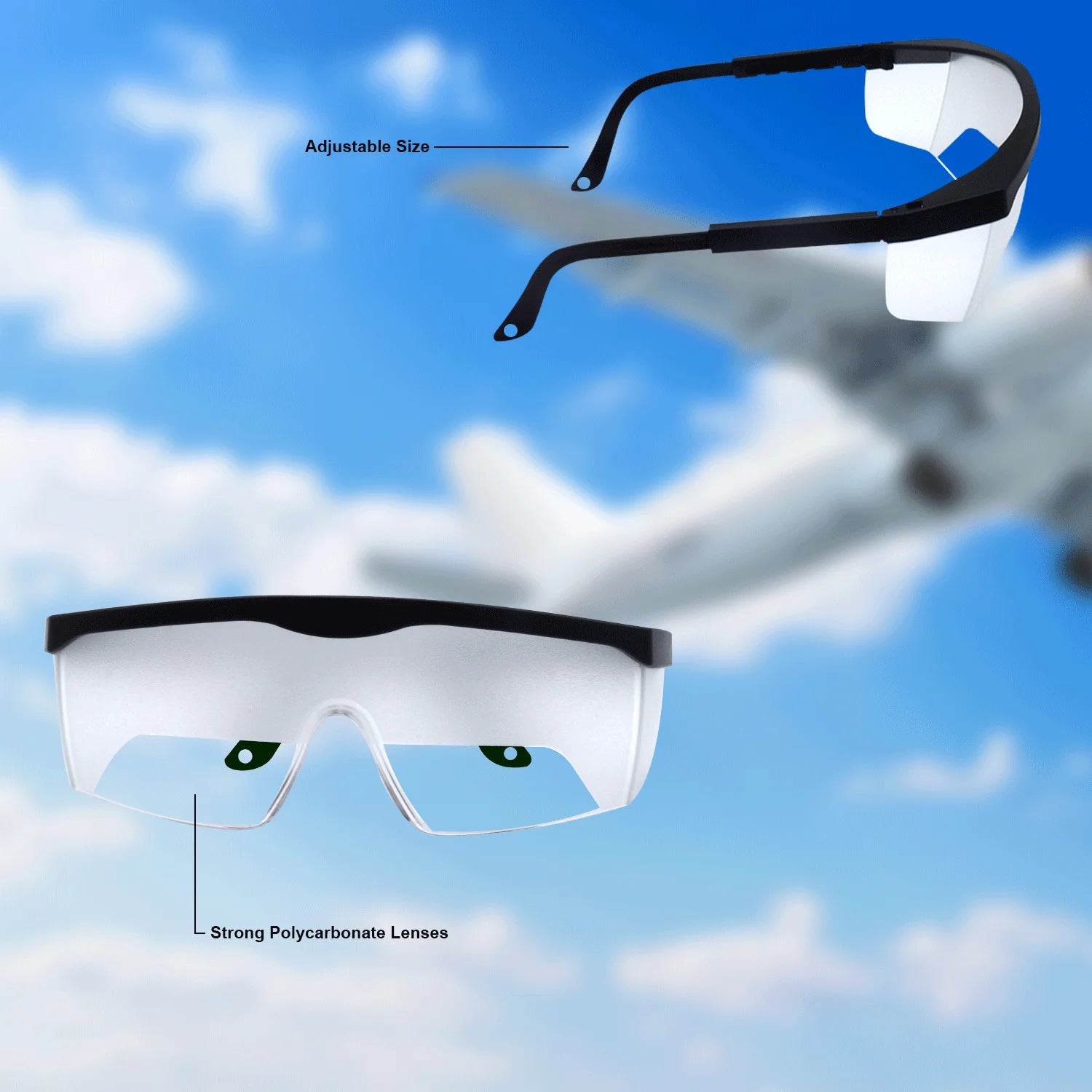 Protective Safety Glasses Eye Protection Goggles CE Ansi Z87 Anti Fog Shading Eyewear for Pilot IFR Training Aviation Flight