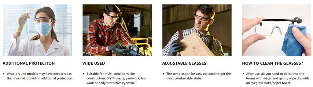 2 Pack Safety Glasses for Men and Women, Adjustable Lab Goggles, UV Protection ANSI Z87 Anti-fog Eyewear Clear Wraparound