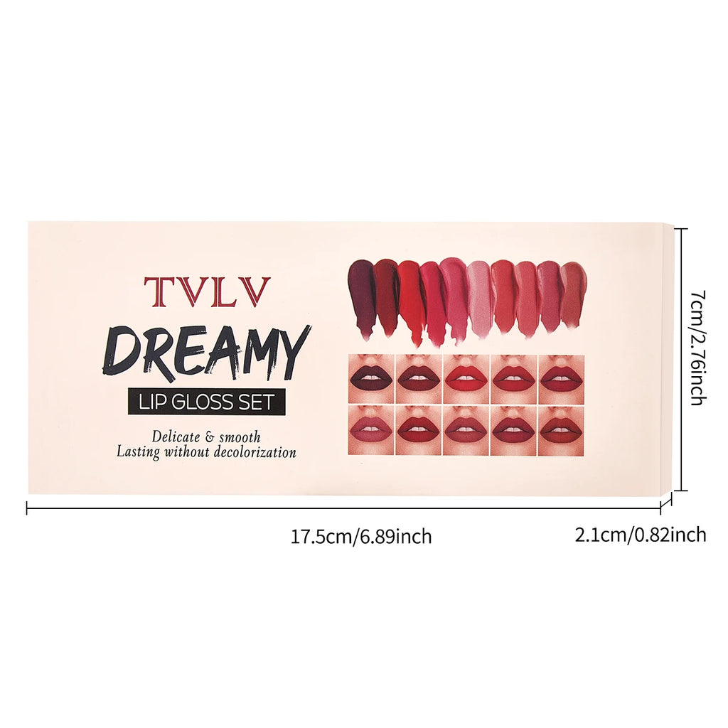10 Pieces/Set Lip Gloss Velvet Lipstick: Waterproof and Long-Lasting Lip Gloss Women's Moisturizing Lipstick Set Christmas gift