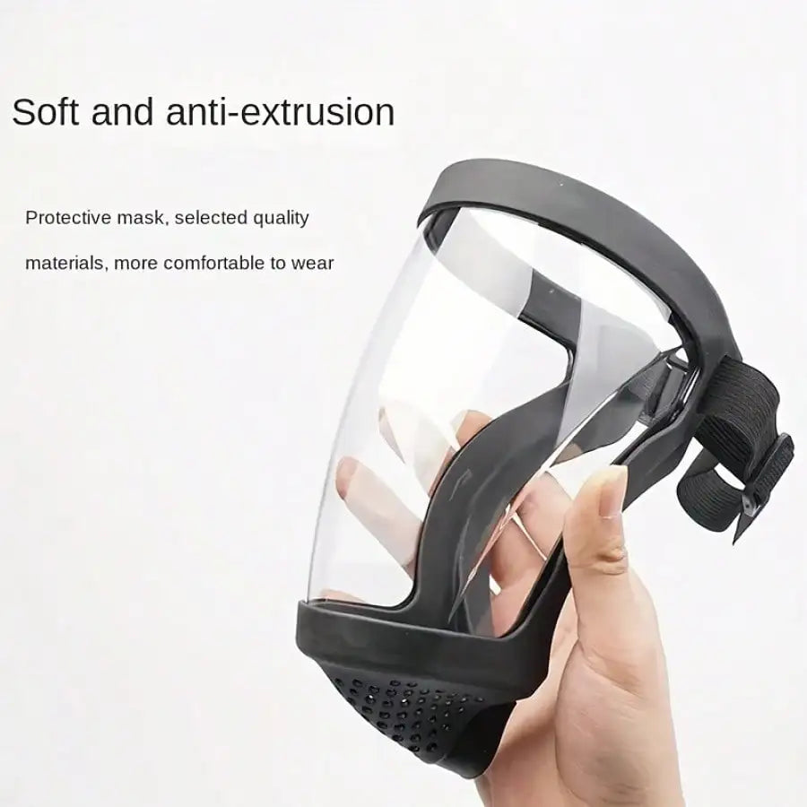 Adjustable durable plastic transparent face mask, suitable for work, kitchen, and outdoor use