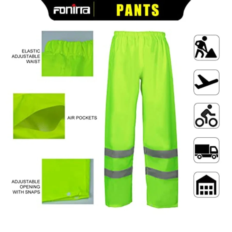 Hi Vis Safety Rainsuit for Men Waterproof Yellow Reflective Class 3 Rain Jacket Gear Pants S/M