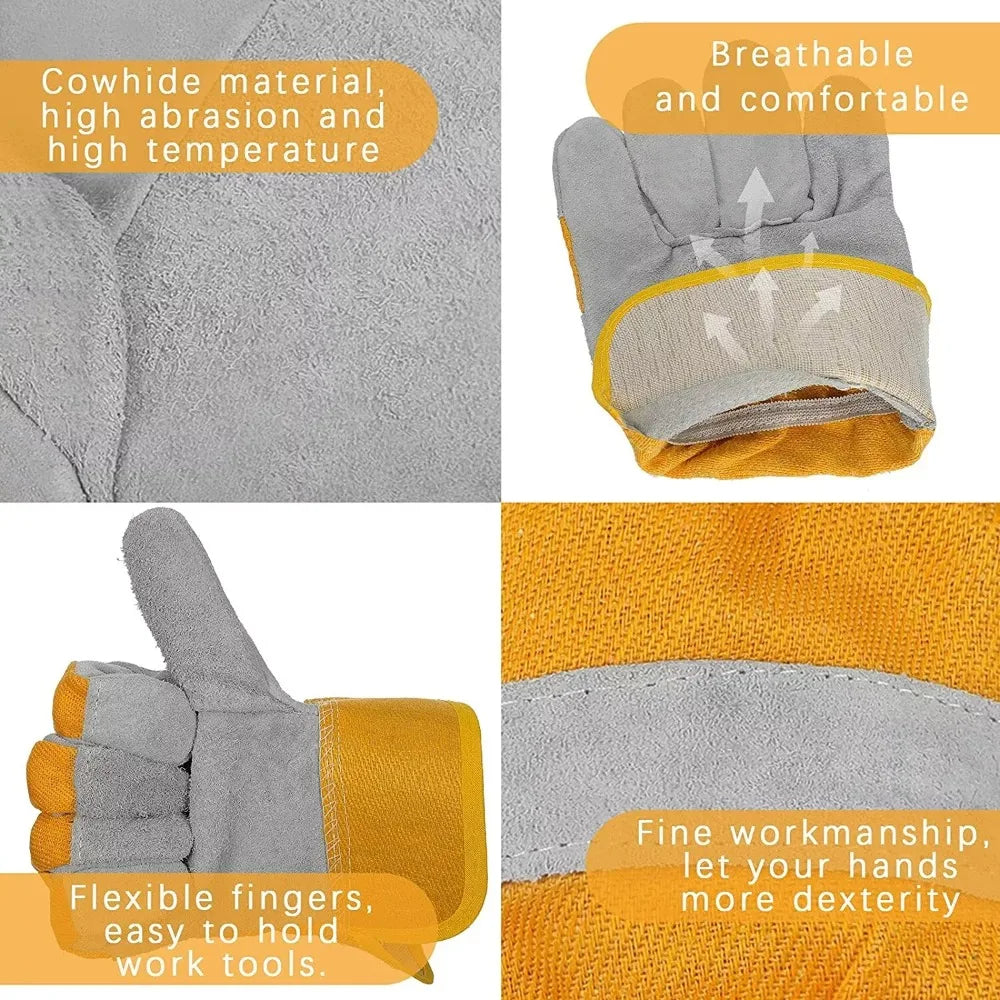 Cowhide Leather Gardening Gloves Heat Resistant Safety Durian Picking Gloves Thorn-proof Welding Flame Retardant