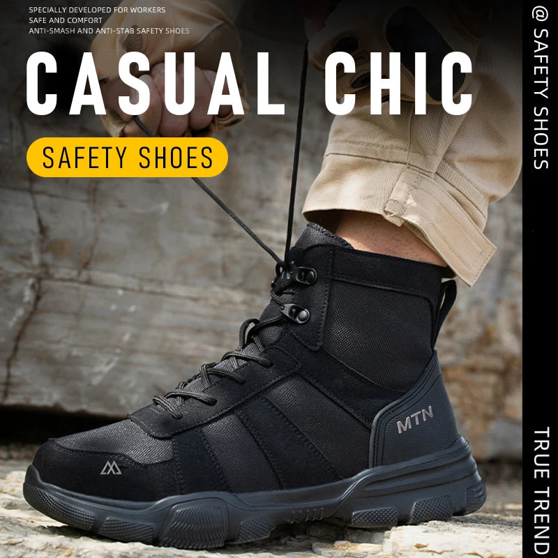 Men Industrial Steel-Toe Work Shoes- Breathable Anti-Smash Protection