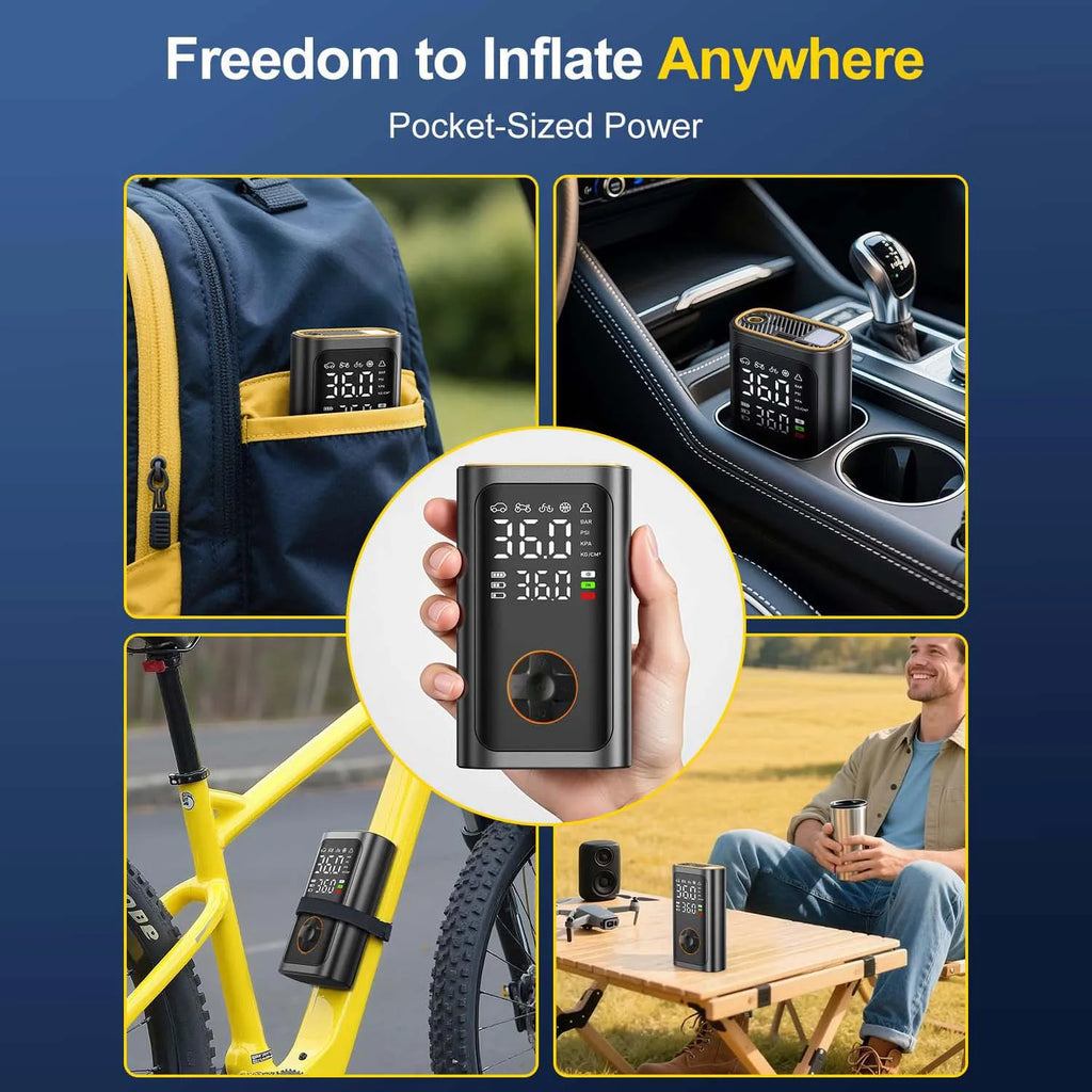 Tire Inflator Portable Air Compressor - Fast Inflation Cordless Air Pump for Car Tires, 150PSI Electric Bike Tire Pump