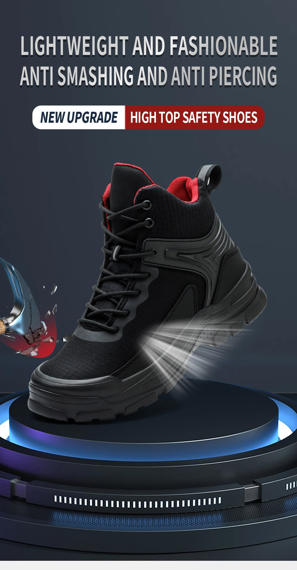Men's Steel Toe Safety Shoes Anti-Strike Mid-Calf Protection Outdoor Safety Boots Industrial Work Footwear Comfortable Breathabl