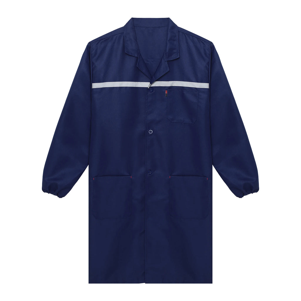 Mens Womens Factory Workshop Uniform Long Sleeve Pockets Button-up Coverall Reflective Strips Long Workwear Wear-resistant Coat