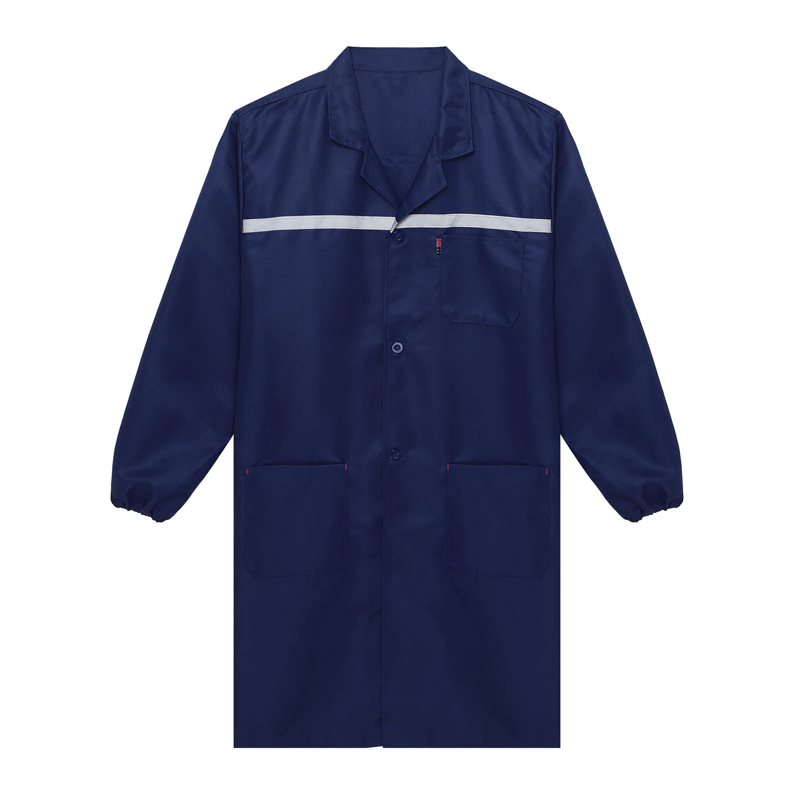 Mens Womens Factory Workshop Uniform Long Sleeve Pockets Button-up Coverall Reflective Strips Long Workwear Wear-resistant Coat