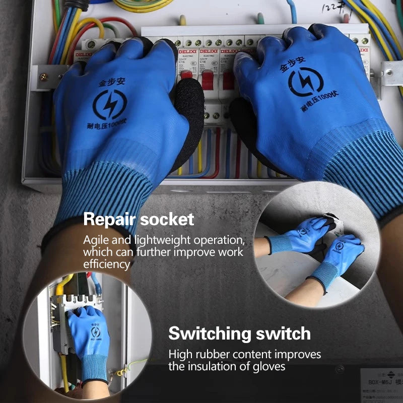 New 1 Pair Withstanding Voltage 1000V High Elasticity Glove Safety Protective Blue Electrician Insulating Gloves