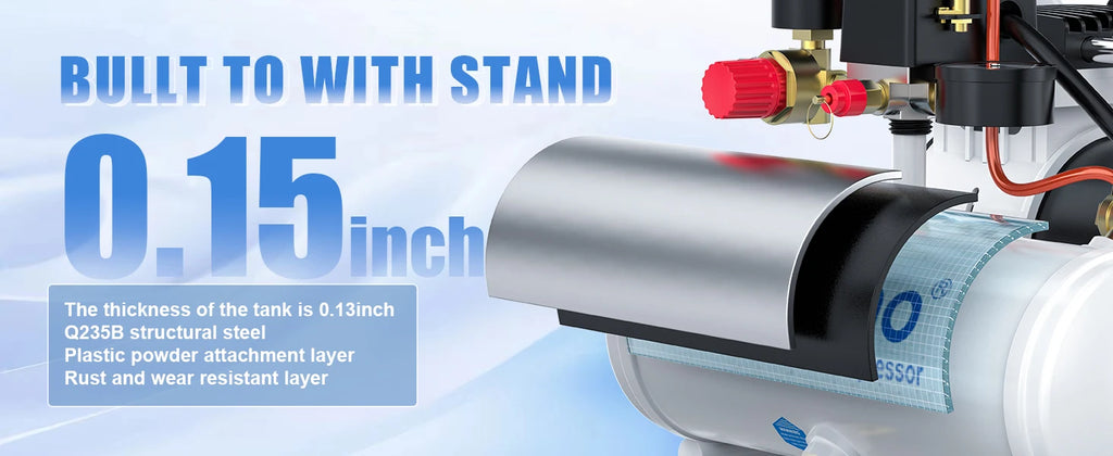 AZZUNO 500W Air Compressor Quiet Oil-free Portable Air Pump for Home Repair Tire Inflation Whisper Compressor