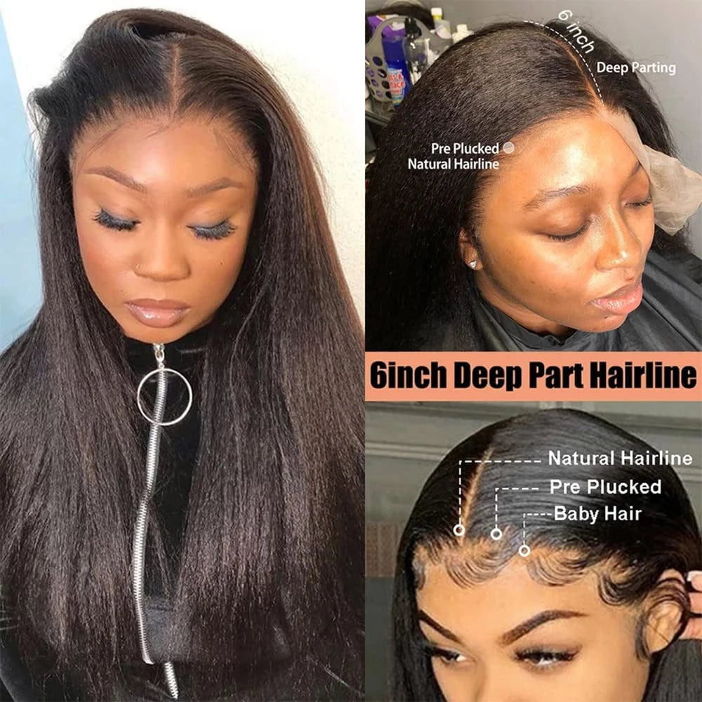 13X6 Kinky Straight Lace Front Wigs 13X4 200% Density Natural Black Yaki Lace Front Wigs For Women Synthetic Wigs Glueless