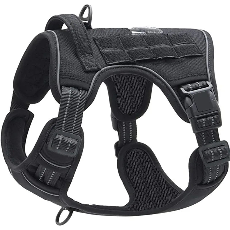 dog Harnesses Outdoor Pet Tactical Harness Safety Reflective Dog Vest Adjustable Mesh Leash with Handle