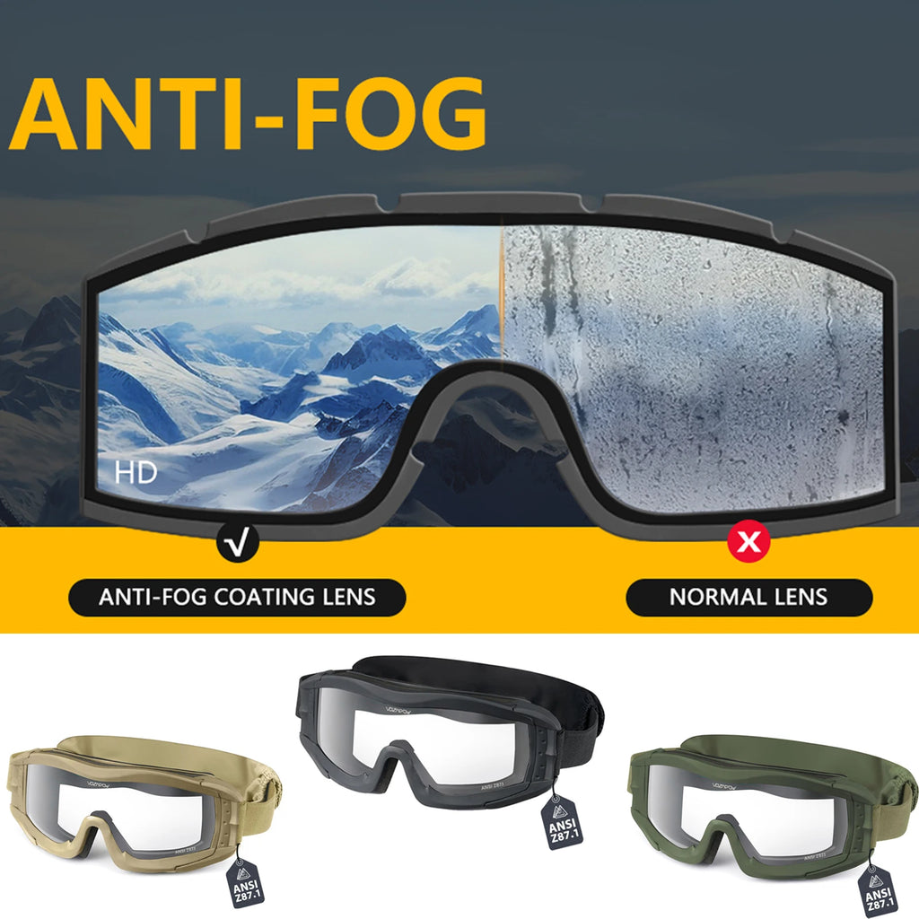 Vozapow Professional Shooting Goggles Anti Fog ANSI Z87.1 Safety Airsoft Tactical Glasses Motorcycle Mountaineering Sunglasses