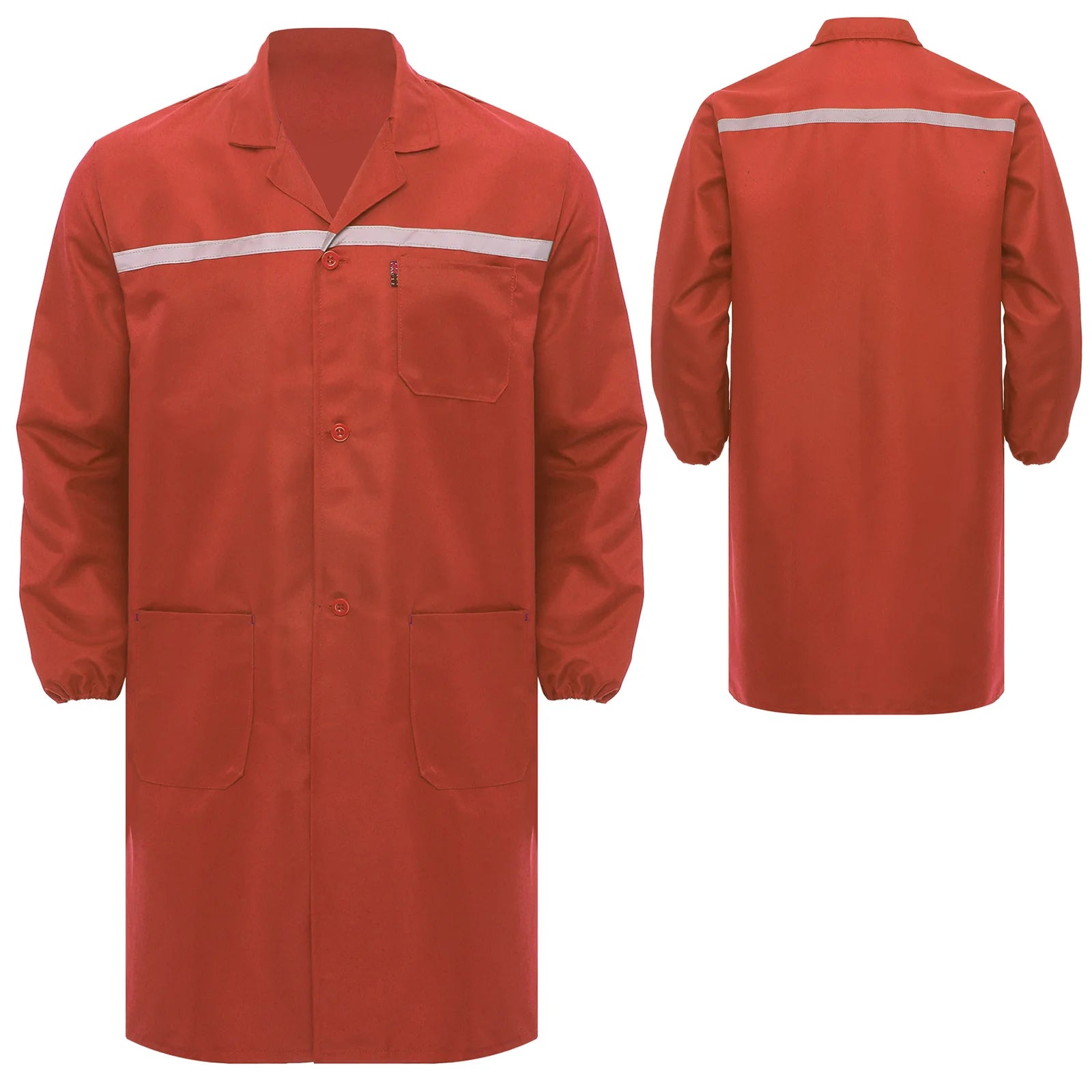 Mens Womens Factory Workshop Uniform Long Sleeve Pockets Button-up Coverall Reflective Strips Long Workwear Wear-resistant Coat