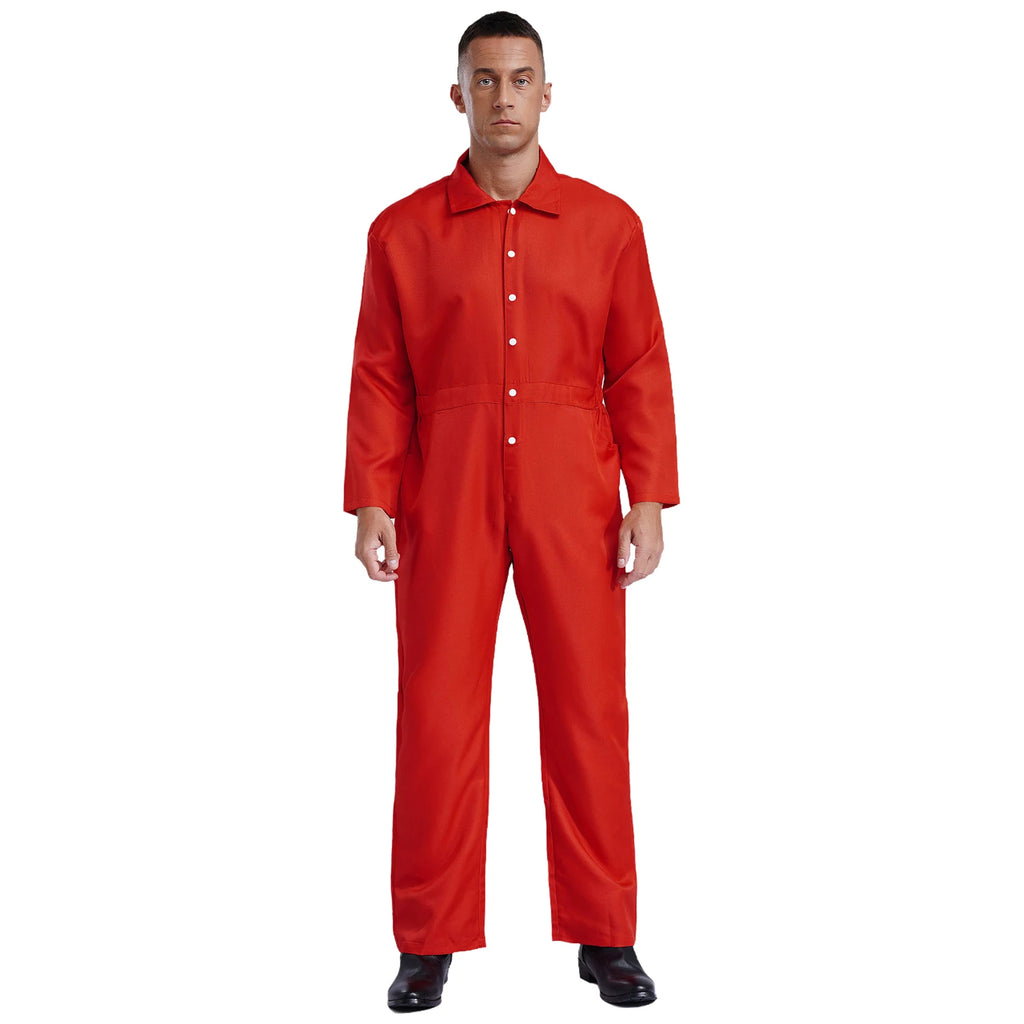 Mens Wear Button-up Work Coveralls Jumpsuit Resistant Overalls Costume Turn-down Collar Bodysuit Long Sleeve Workshops Uniforms