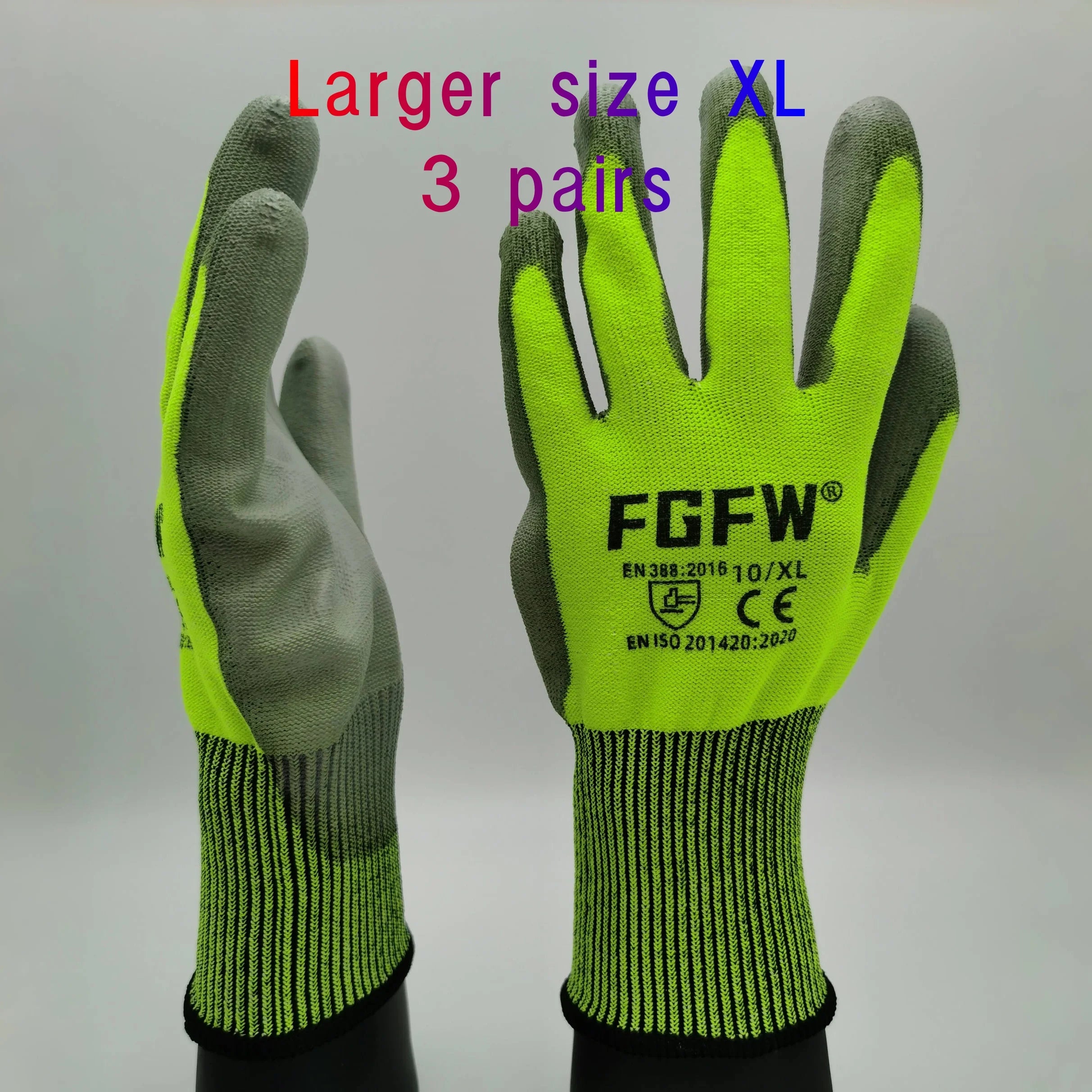 3 Pairs Military-Grade Level 5 Cut Resistant Gloves EN388/CE/ISO - HPPE Fiberglass, Anti-Slip Grip, Breathable for Industrial Sa