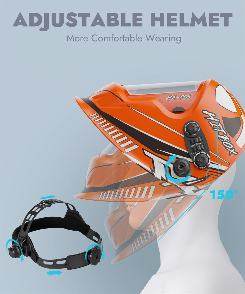 HITBOX HB555 Welding Helmet Auto Darkening 3.9x3.1 inch Large Viewing Welding Hood True Color Solar Battery Powered Welder Mask